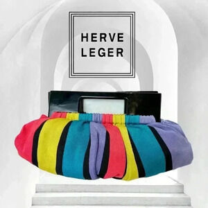 VINTAGE HERVE LEGER bandage clutch bag rainbow stripe 80s